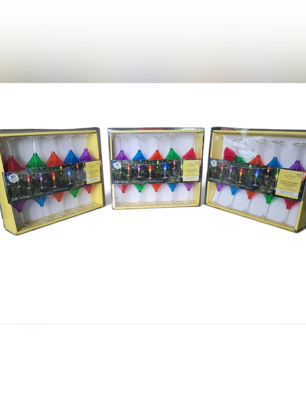 Ashland Martini Cocktail Glass LED String Lights 10 Ct Multicolor 5 Ft NIB